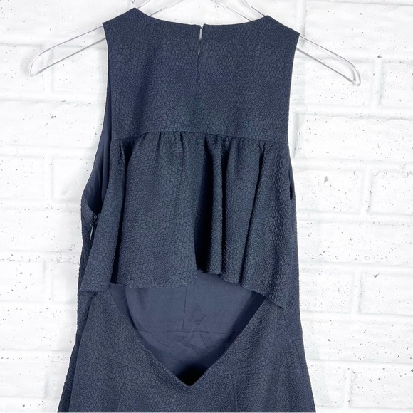 REBECCA TAYLOR Navy Blue Gauze Textured Sleeveless Dress with ruffle trim 8 - Picture 8 of 11